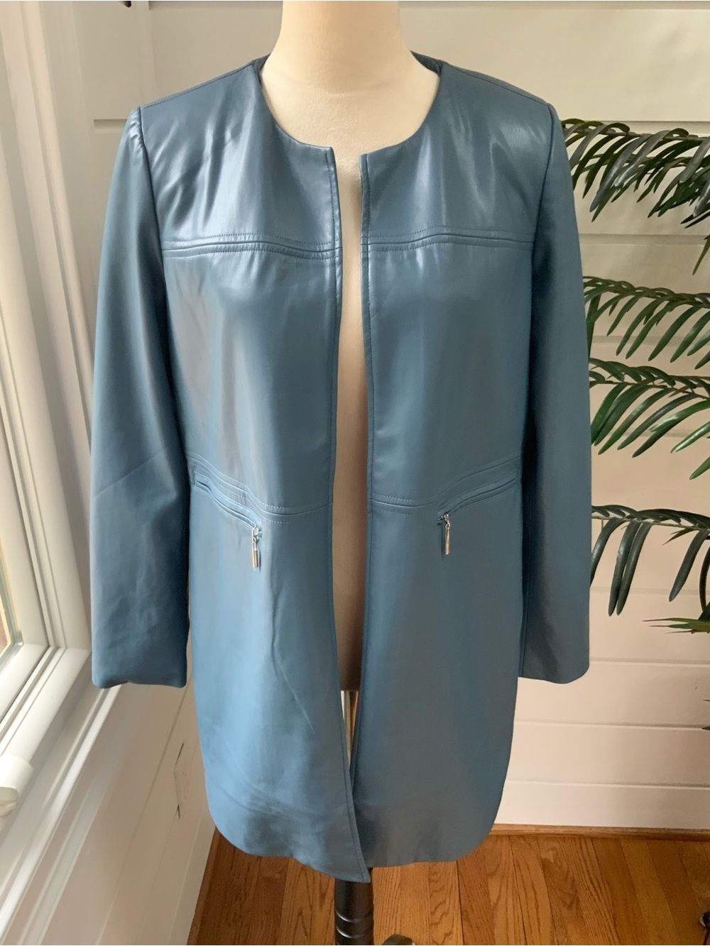 NWT Chico's Slate Blue Faux Leather Jacket Size 8 (Chico’s Size 1)